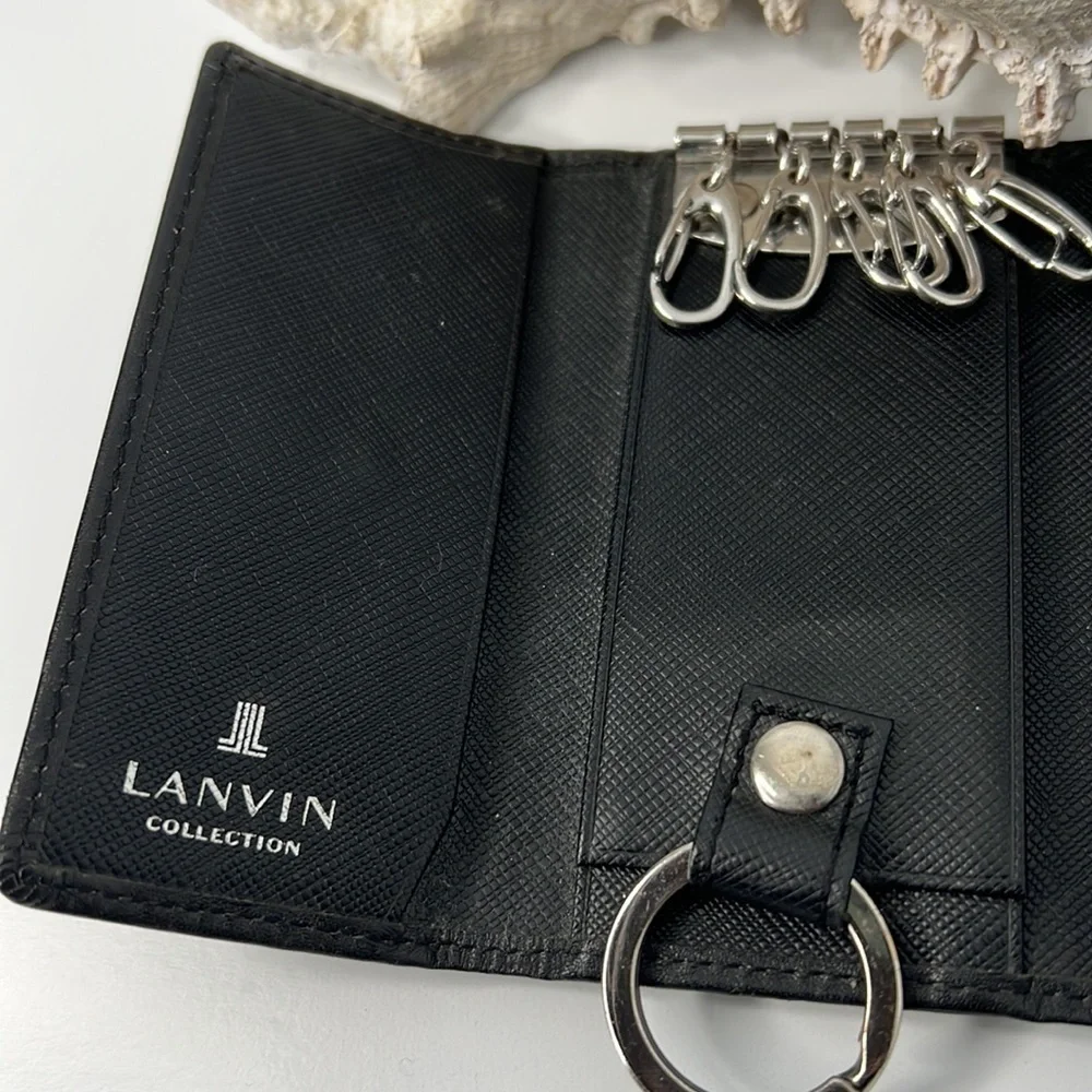 Lanvin key holder with key ring - black leather with silver hardware